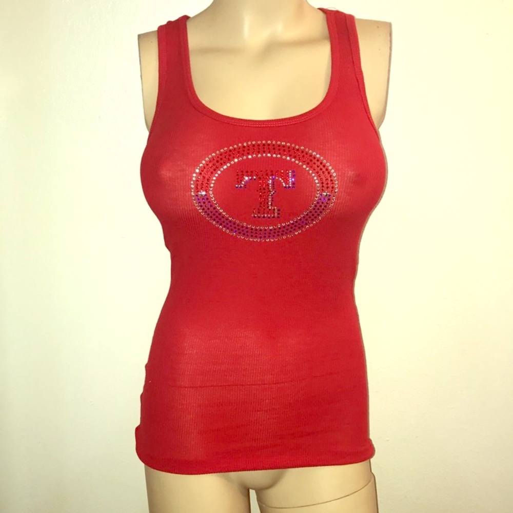 Red Texas rangers Rhinestone Bling tank top new